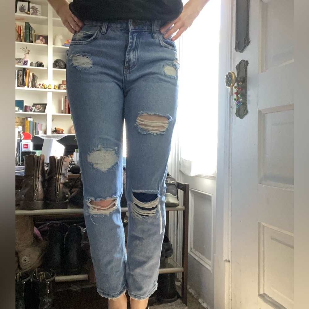 New Look Distressed Straight Leg Blue Women's Jeans